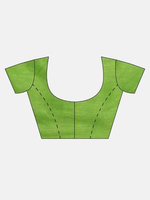 Green printed linen saree with blouse 5