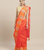 Orange printed linen saree with blouse