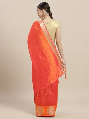 Orange printed linen saree with blouse 2