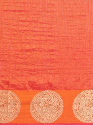 Orange printed linen saree with blouse 3