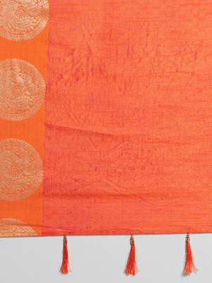 Orange printed linen saree with blouse 4
