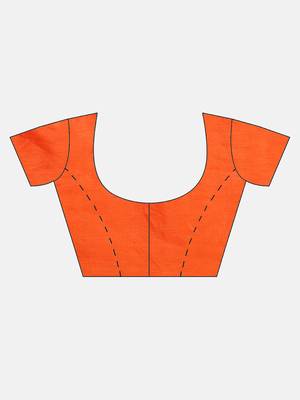 Orange printed linen saree with blouse 5
