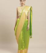 Green printed cotton poly saree with blouse