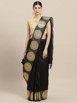 Black printed linen saree with blouse 1