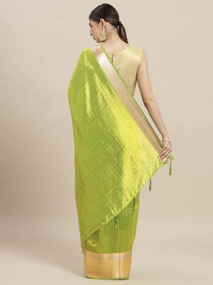 Green printed cotton poly saree with blouse 2