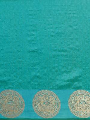 Turquoise printed cotton poly saree with blouse 3