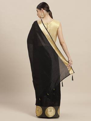 Black printed linen saree with blouse 2