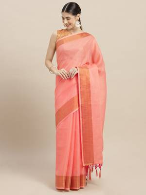Pink printed faux georgette saree with blouse 1