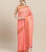 Pink printed faux georgette saree with blouse