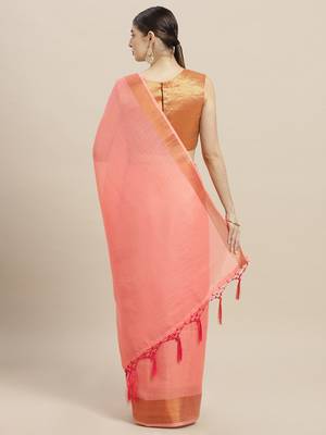Pink printed faux georgette saree with blouse 2