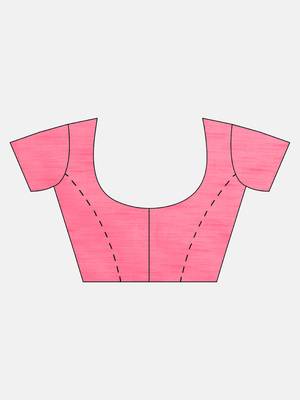Pink printed faux georgette saree with blouse 5