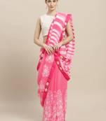 Pink printed faux georgette saree with blouse