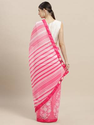 Pink printed faux georgette saree with blouse 2