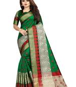 Green woven banarasi saree with blouse
