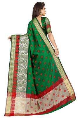 Green woven banarasi saree with blouse 2