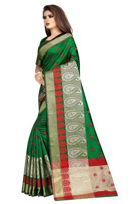 Green woven banarasi saree with blouse 3