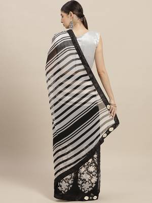 Black printed faux georgette saree with blouse 2