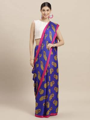 Blue printed faux georgette saree with blouse 1