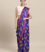 Blue printed faux georgette saree with blouse