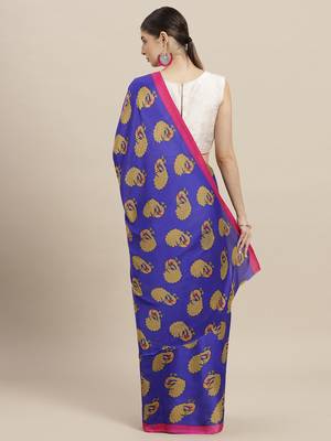 Blue printed faux georgette saree with blouse 2