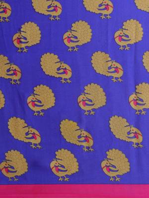 Blue printed faux georgette saree with blouse 3