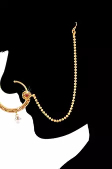 Traditional Nose Ring/Nath With Chain For Women Nl09