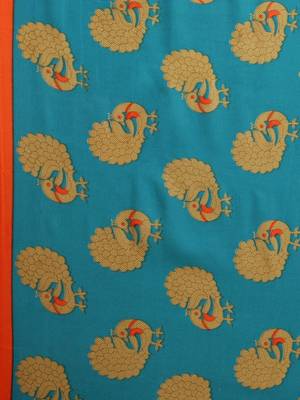 Turquoise printed polycotton saree with blouse 4
