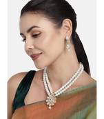 Traditional Gold Plated Pearl & Kundan Necklace Set With Earrings For Women