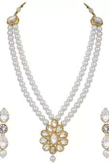 Traditional Gold Plated Pearl & Kundan Necklace Set With Earrings For Women
