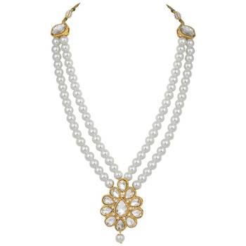 Traditional Gold Plated Pearl & Kundan Necklace Set With Earrings For Women 3