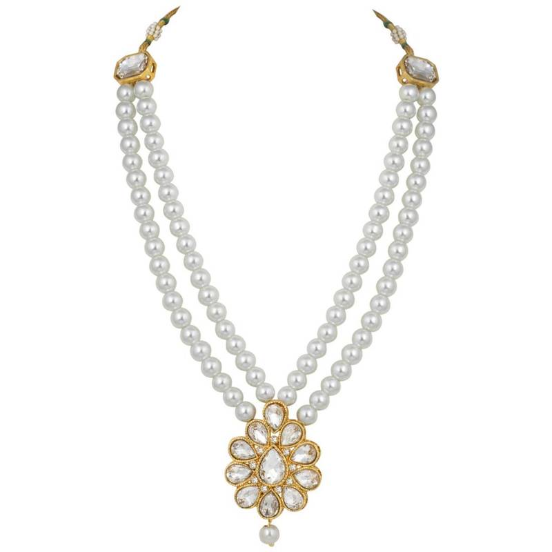 Traditional Gold Plated Pearl & Kundan Necklace Set With Earrings For Women