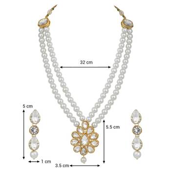 Traditional Gold Plated Pearl & Kundan Necklace Set With Earrings For Women 4