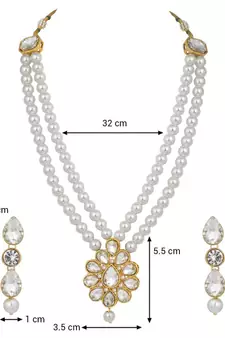 Traditional Gold Plated Pearl & Kundan Necklace Set With Earrings For Women