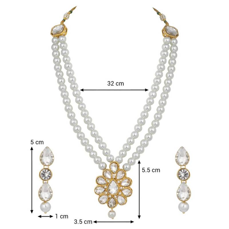 Traditional Gold Plated Pearl & Kundan Necklace Set With Earrings For Women