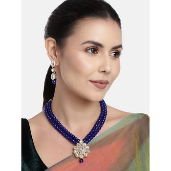 Traditional Gold Plated Pearl & Kundan Necklace Set With Earrings For Women 1