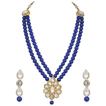 Traditional Gold Plated Pearl & Kundan Necklace Set With Earrings For Women 2