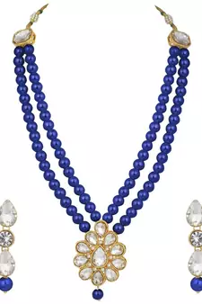 Traditional Gold Plated Pearl & Kundan Necklace Set With Earrings For Women