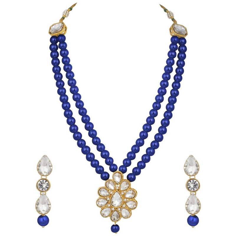 Traditional Gold Plated Pearl & Kundan Necklace Set With Earrings For Women