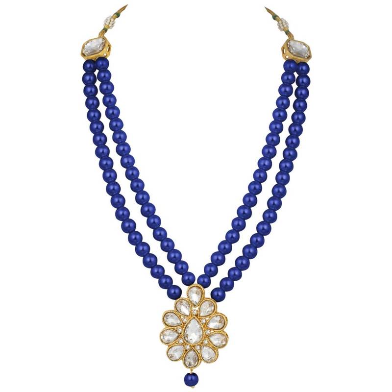 Traditional Gold Plated Pearl & Kundan Necklace Set With Earrings For Women