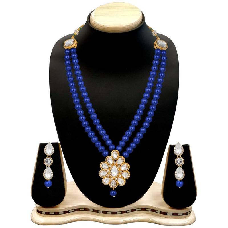 Traditional Gold Plated Pearl & Kundan Necklace Set With Earrings For Women