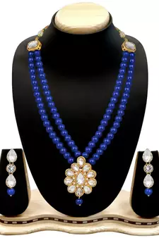 Traditional Gold Plated Pearl & Kundan Necklace Set With Earrings For Women