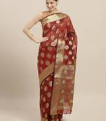 Maroon printed polycotton saree with blouse