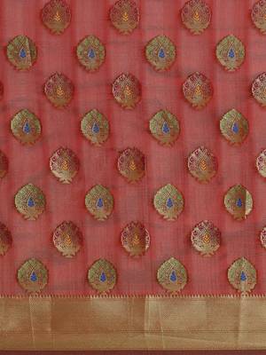 Maroon printed polycotton saree with blouse 3