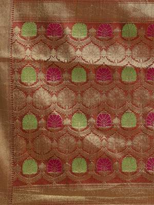Maroon printed polycotton saree with blouse 4