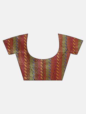 Maroon printed polycotton saree with blouse 5
