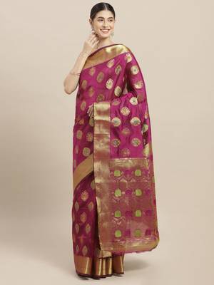 Brown printed polycotton saree with blouse 1