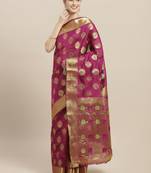 Brown printed polycotton saree with blouse