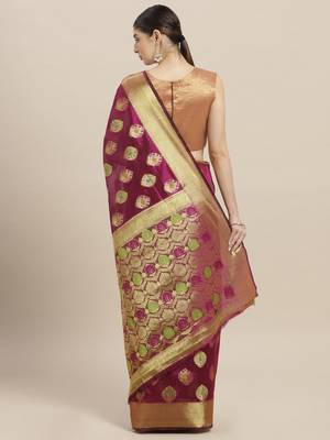 Brown printed polycotton saree with blouse 2