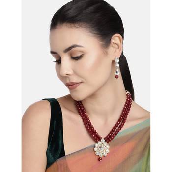 Traditional Pearl & Kundan Necklace Set With Earrings For Women 1