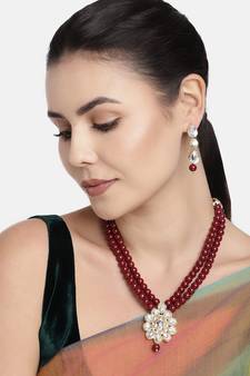 Traditional Pearl & Kundan Necklace Set With Earrings For Women